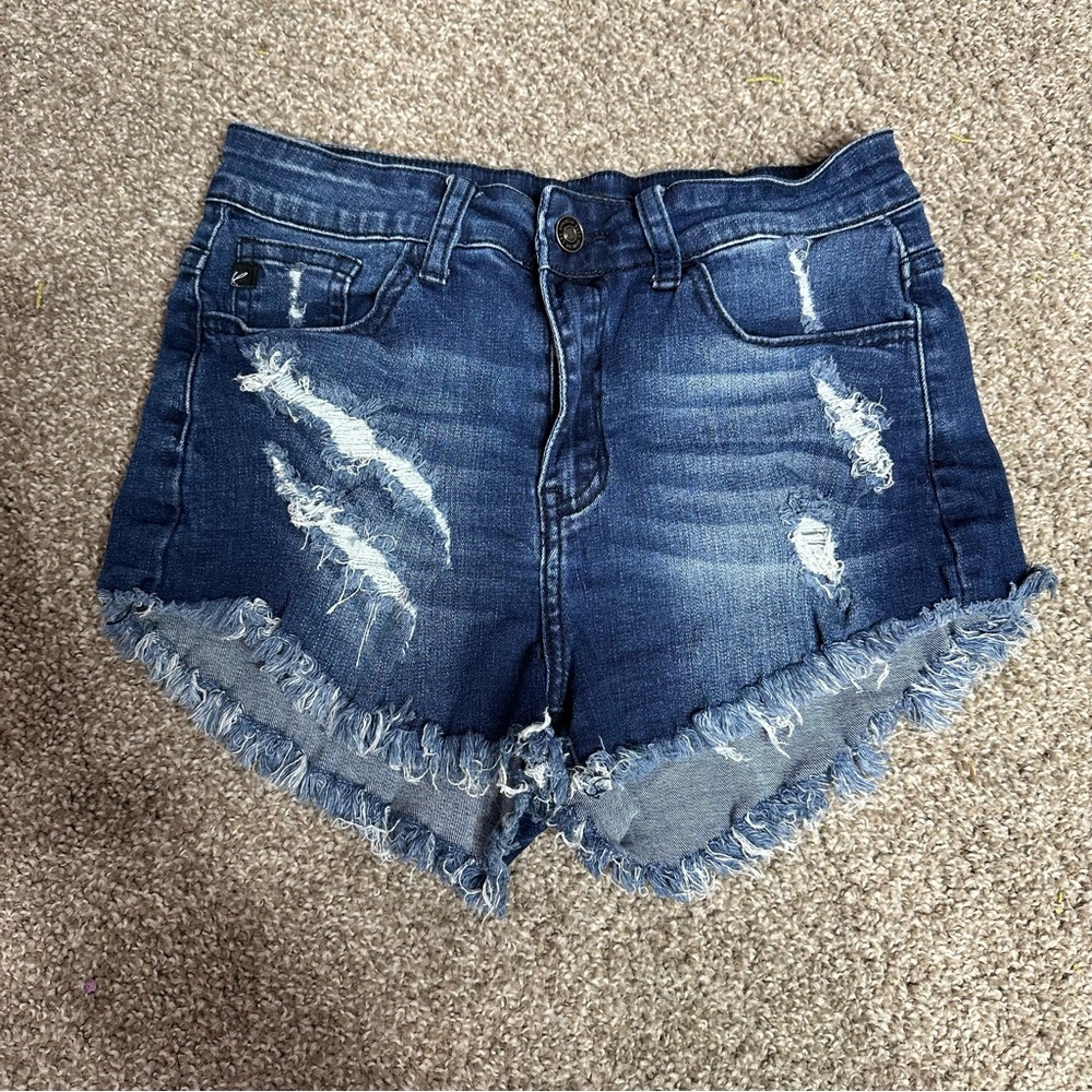 KanCan Dark Blue Distressed Denim Jean Shorts
